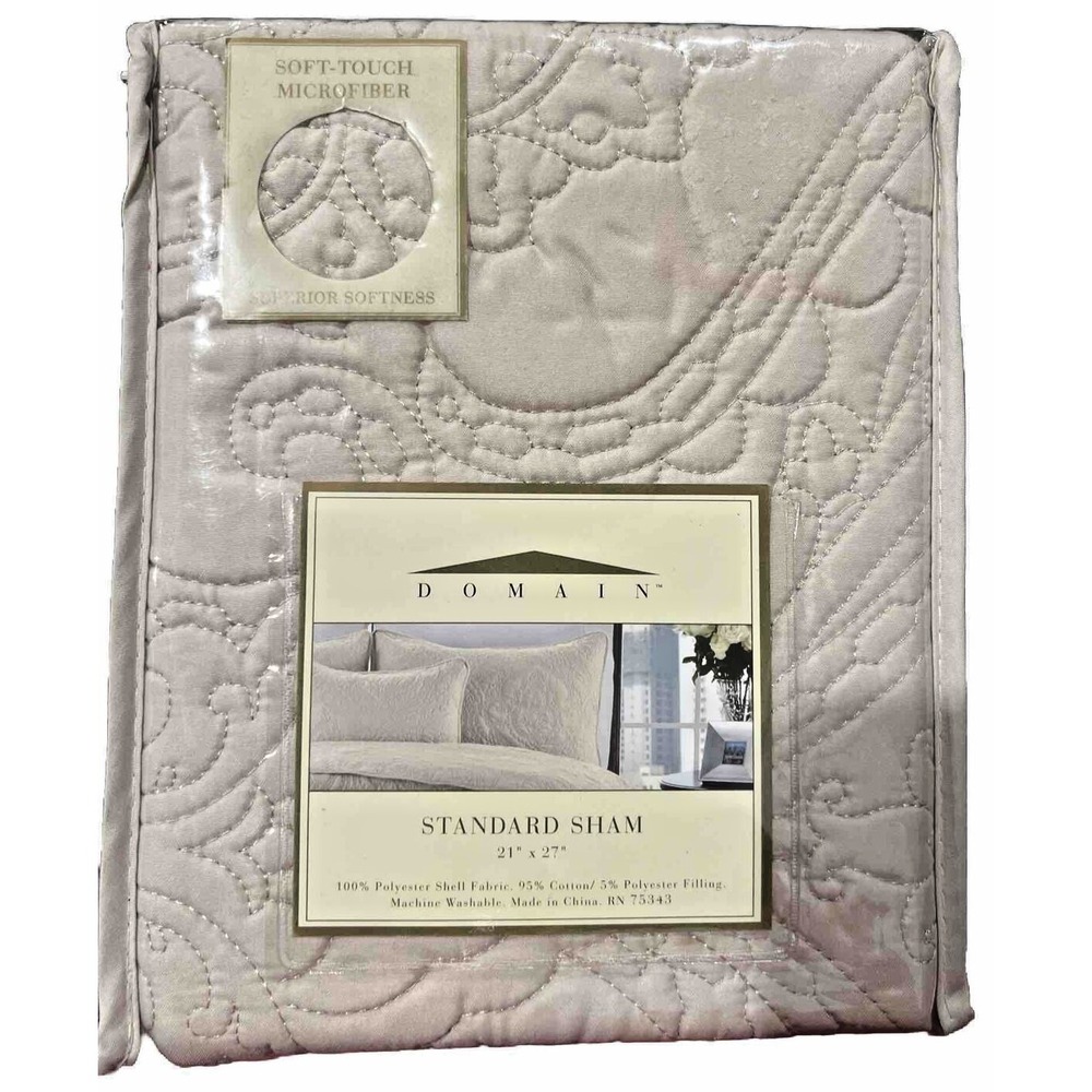 Domain Quilted Matelasse Pillow Standard Sham Beige 21" x 27" Soft Microfiber